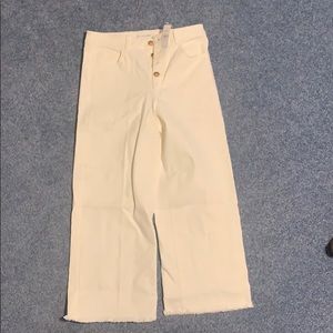 Women’s high waist wide leg crop white jeans